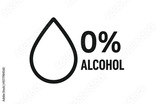 Zero Percent Alcohol Icon, Alcohol Free Label, Non Alcoholic Symbol for Cosmetics, Medical, Skincare, Hygiene Products, Vector Emblem, 0% Alcohol Mark, Clean Beauty Concept