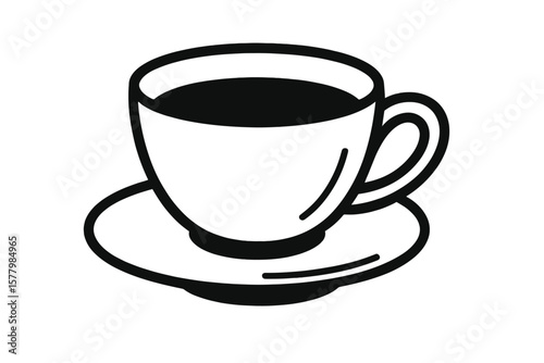 Coffee cup icon vector line art illustration. Simple black and white tea cup symbol for cafe menu or logo. Hot drink beverage silhouette graphic element for coffee shop.