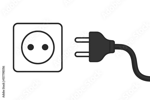 Electric plug and outlet socket unplugged. Connection and disconnection concept. 404 error, connection lost metaphor. Power and energy wire, cable vector illustration.