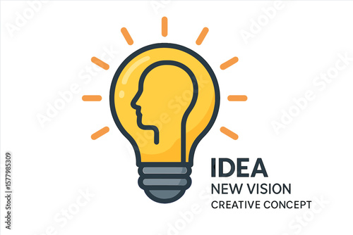 Idea creative concept. New vision. Innovation symbol. Light bulb with human head silhouette. Brainstorming and inspiration icon. Thinking, solution and intelligence logo.