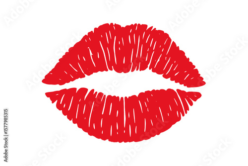 Red lipstick kiss mark vector. Hand drawn scribble lips print. Sexy doodle sketch illustration. Symbol of love, passion, romance for Valentine's day. Beauty makeup cosmetic.