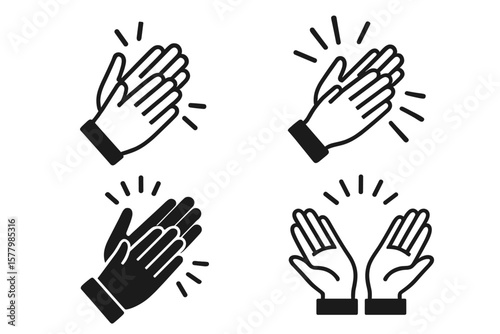 Clapping hands vector icon set. Applause and ovation gesture symbol collection. Simple flat illustration for praise, cheer, success, congratulations, agreement and support.