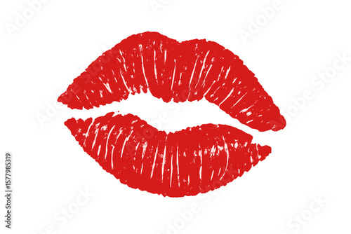 Red lipstick kiss mark vector illustration. Imprint of lips. Sexy passionate kiss print for Valentine's day. Beauty and makeup concept. Romantic symbol of love and desire.