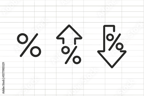 Percentage Symbol with Up and Down Arrow Outline Icons, Finance Interest Rate Growth and Decline, Percent Change, Increase Decrease Trend, Stock Market, Vector Illustration