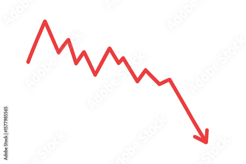Red Downward Trend Line Graph, Stock Market Crash, Financial Crisis, Investment Loss, Economic Recession, Falling Exchange Rate, Bear Market, Vector Illustration