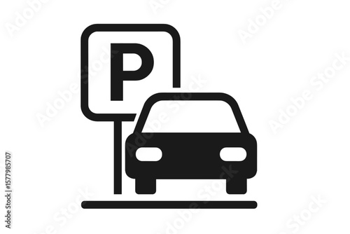 Car parking icon vector illustration. Parking lot sign symbol. Automobile park area or zone pictogram. Transport traffic sign for available parking space or public spot. Simple.