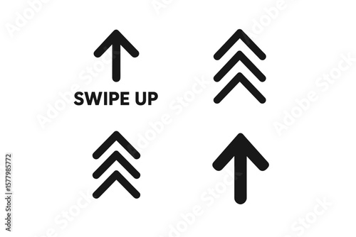 Set of Swipe Up Arrows Icon Collection, Black Upward Direction Arrows for Scroll, Swipe Up Action, Business Infographics, Social Media Elements, Digital Interface Design