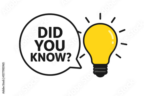 Did you know question in speech bubble with light bulb icon. Fun fact, interesting trivia, idea, and knowledge concept banner. Vector illustration for quiz or information.
