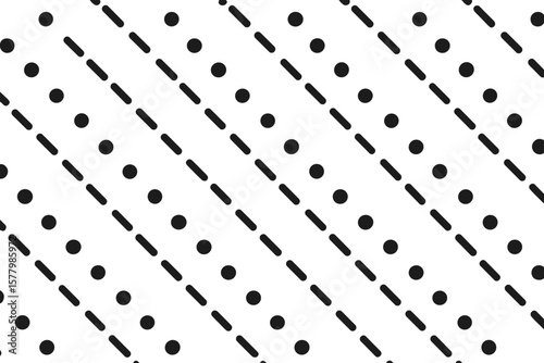 Seamless pattern with diagonal dots and lines. Abstract geometric background texture. Minimalist monochrome vector design for fabric, wallpaper, wrapping paper, and textile.