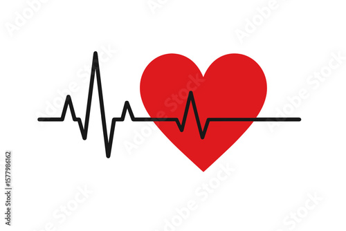 Red Heart with Black Cardiogram Line, Heartbeat Pulse, Medical ECG, Heart Health, Vector Illustration, Transparent Background, Healthcare Concept, Love Symbol, Isolated Clipart