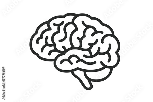 Minimalist Brain Icon, Human Mind Outline, Neuroscience Symbol, Mental Health, Intelligence, Psychology, Cognitive Science, Medical Vector, Black Line Art, Isolated Illustration
