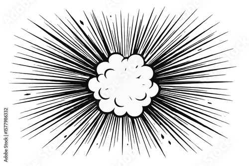 Dynamic Comic Explosion Burst, Action Lines, Explosive Force, Speed Motion, Radial Concentration, Black and White Manga Style, Cartoon Energy Blast, Impact Effect