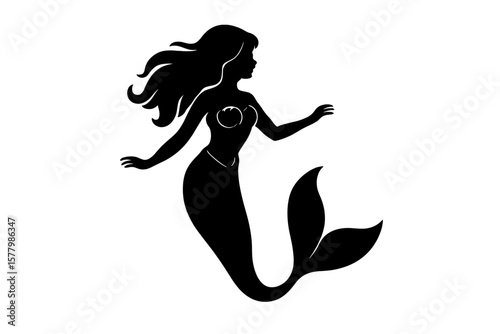 Magical Mermaid Silhouette with Gradient Background, Transparent PNG and Vector Illustration, Sea Fantasy, Ocean Theme, Underwater Mythical Creature Design
