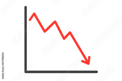 Financial Crisis Concept, Red Downward Graph Line, Stock Market Crash, Economic Recession, Investment Loss, Declining Trend, Forex Trading Failure, Bear Market, Transparent Vector