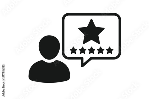 Five Star Rating Icon, Customer Feedback Review Symbol, User Experience Evaluation, Quality Satisfaction, Service Ranking, Black Silhouette, Vector Illustration, Transparent Background