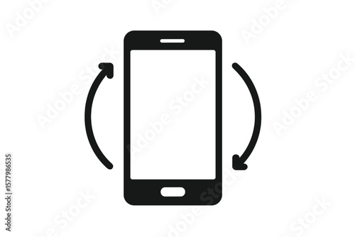 Smartphone Rotation Icon, Mobile Device Orientation Change, Rotate Phone Symbol, Vector Illustration, Black Arrows, User Interface, Technology Concept, Transparent PNG