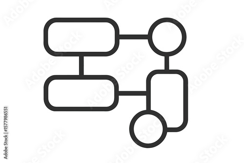 Abstract Flowchart Diagram with Rounded Rectangles and Circles Connected by Lines, Minimal Outline Style, Editable Vector, Transparent Background, Process Structure Concept