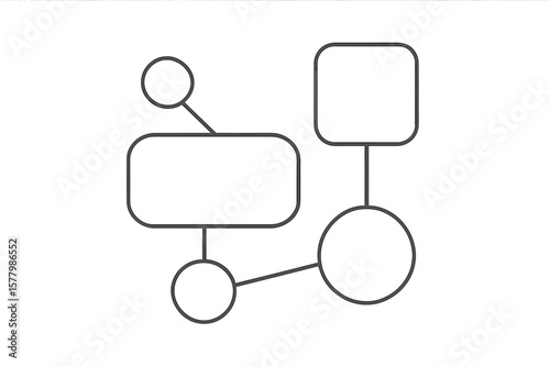 Abstract Flowchart Diagram with Connected Rounded Rectangles and Circles, Minimalist Vector Design, Transparent Background, Modern Infographic Elements, Editable Line Art