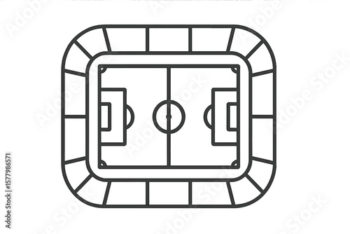 Football Stadium Top View Outline, Soccer Field Scheme, Vector Illustration, Line Style Arena Map, Sports Ground Blueprint, Transparent PNG for Design and Infographics