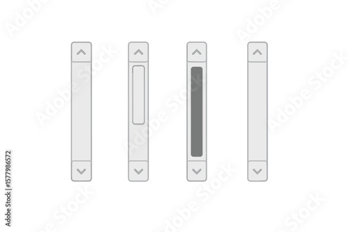 Vertical scrollbar set isolated. UI scroll bar sliders, progress up and down buttons. Interface widget icons. User interface design elements for web and app navigation
