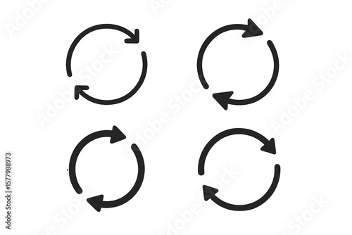 Circle arrows vector icon set. Reload and refresh button symbol collection. Loop, rotate, and repeat signs for UI and UX design. Circular motion and process graphic element.