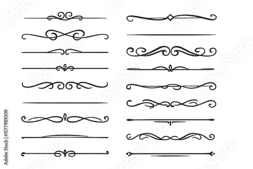 Elegant Black Divider Lines, Decorative Borders, Ornamental Text Separators, Vintage Flourish Vector Elements for Invitations, Web, Banners, Cards, Classic to Modern Styles