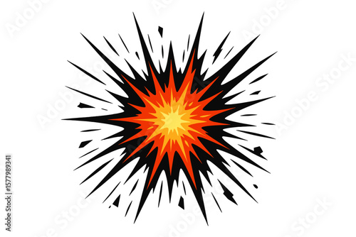 Dynamic explosive effect vector silhouette, energy burst, powerful comic-style explosion, impactful visual effects illustration, ideal for animations, designs, and creative projects