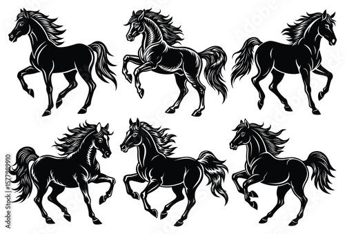 Flat-Style Horse Vector Collection Running, Jumping & Trotting Poses.