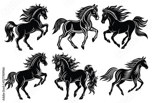 Flat-Style Horse Vector Collection Running, Jumping & Trotting Poses.