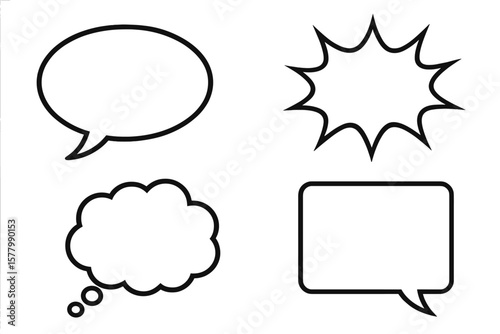 Comic Speech Bubble, Thought Cloud, Burst, and Text Box Vector Set. Blank Dialogue Balloons, Comic Frames, Cartoon Shapes for Social Media, Pop Art, Graphic Design, Communication, Messaging, Web