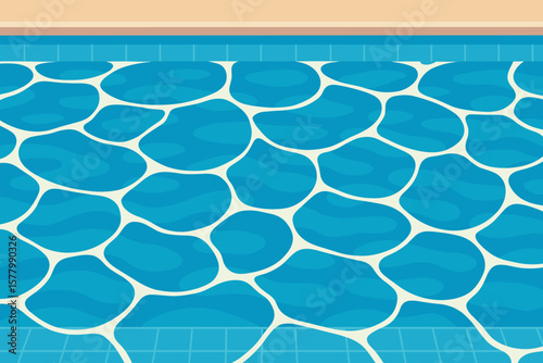 Realistic Swimming Pool Water Surface Reflections, Sunlight Caustics, Blue Tiles, Summer Background, Clean Poolside, Modern Flat Vector Illustration, No Text, Abstract Aqua Pattern