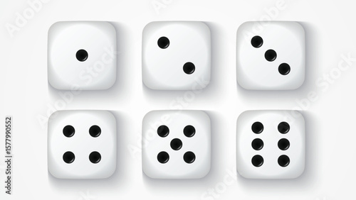 Realistic White Dice Set – Vector Illustration of 6-Sided Dice for Lottery, Dice Game, Casino, and Board Game Design Elements