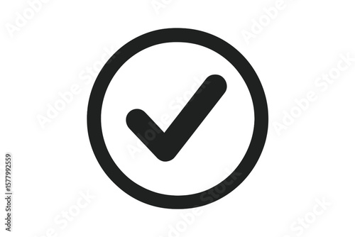 Check mark icon. Tick symbol in circle. Correct, right, ok, yes, approved, accept, success, confirmed button. Checkmark sign element. Quality check. Vote. Agreement.