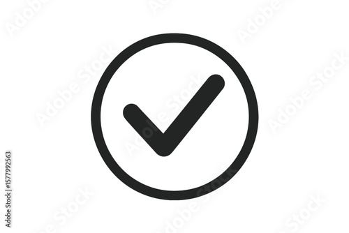 Check mark icon vector. Tick symbol in a circle. Approve button and OK sign. Correct, right and positive choice. Success concept. Quality control. Task complete checkmark.