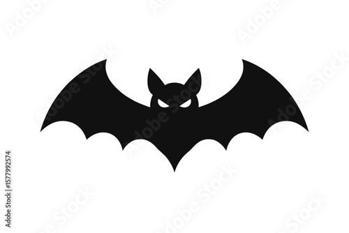 Spooky bat silhouette for Halloween design. Scary flying vampire monster icon. Creepy gothic horror symbol for party invitation. Dark evil night creature vector illustration.