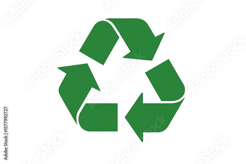 Green recycle icon vector. Recycling sign with three circular arrows. Ecology, environment, sustainability concept. Waste reduction, reuse, conservation, and go green symbol.