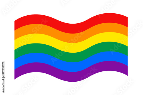 Wavy rainbow pride flag isolated on white. LGBT, LGBTQ community symbol. Gay pride month celebration banner. Vector illustration for freedom, love, equality, and diversity.
