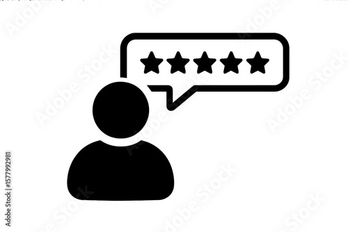 Customer review icon with five stars. User experience and satisfaction concept. Client feedback and quality rating symbol for web and mobile apps. Service evaluation sign.
