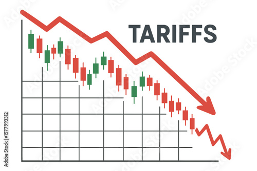 Global Stock Market Downturn Due to Tariffs, Economic Recession Risk, Falling Candle Chart, Financial Crisis, Forex and Equity Trading Analysis, Bear Market Trend