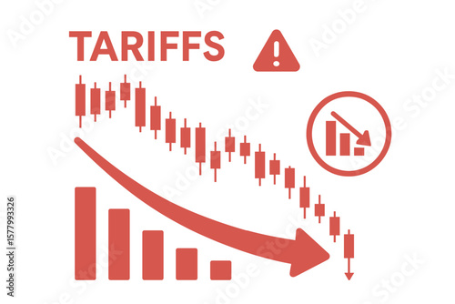 Tariffs Impact Stock Market Decline. Economic Recession Concept. Falling Candle Trading Chart. Downward Trend. Financial Crisis. Forex Analysis. Loss. Bear Market. Warning.
