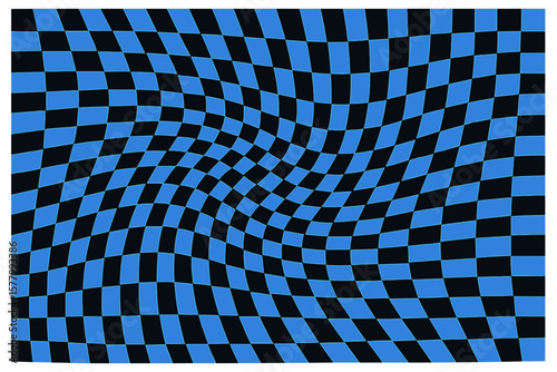 Abstract Wavy Checkered Pattern, Optical Illusion Grid Background, Hypnotic Blue and Black Wave, Distorted Geometric Vector, Modern Psychedelic Art, Transparent PNG