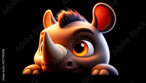 Illustration of a 3D cute adorable rhino cartoon