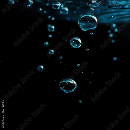 Wallpaper Mural Serene underwater air bubbles floating in deep blue water against black background, capturing light reflection in macro photography with free copy space for text Torontodigital.ca