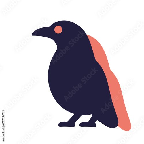 Stylized silhouette of a bird in dark tones with coral accent, isolated on a white background, modern design concept of graphic art or illustration
