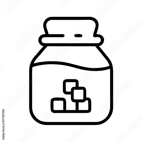Sugar jar with cubes displayed in minimalistic line art style  