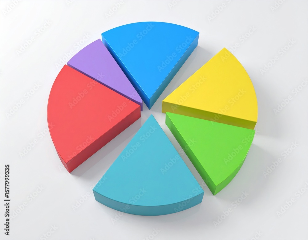 Obraz premium Vibrant Multicolor Pie Chart on White Background Displaying Data Analysis