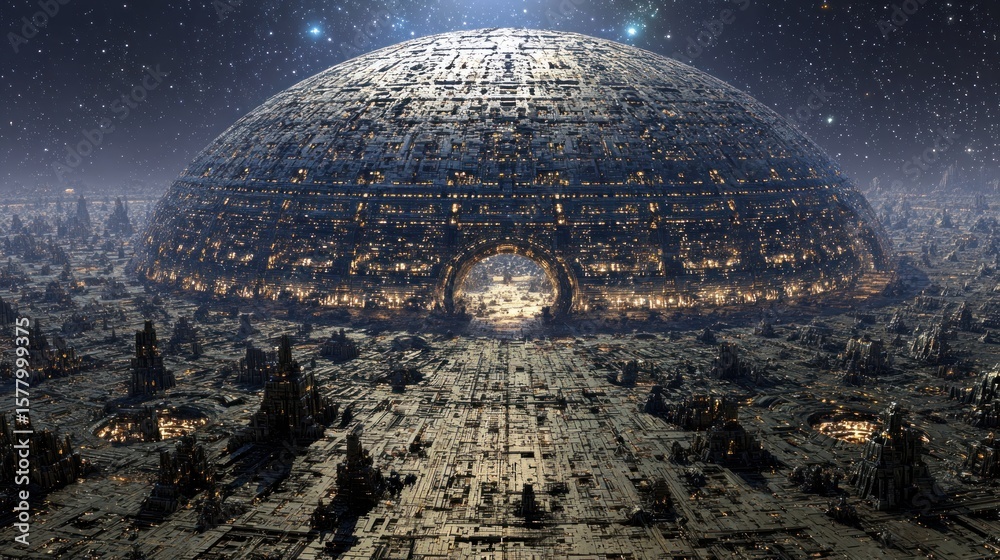 Fototapeta premium Futuristic space city on a desolate moon