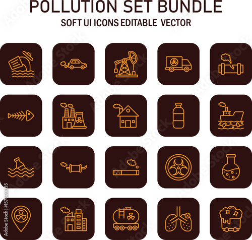Conceptual visual representation of environmental degradation and contamination through refined vector icons