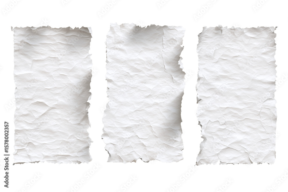 Obraz premium Set of torn paper edges isolated on transparent background, ripped paper sheets for notes, scrapbook, collage, design mockups, creative templates, realistic paper texture for digital projects