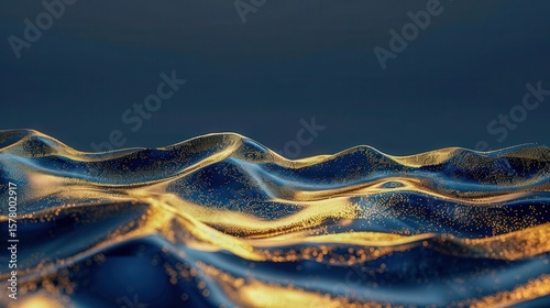 abstract financial chart with liquid gold waves navy and gold on waves .